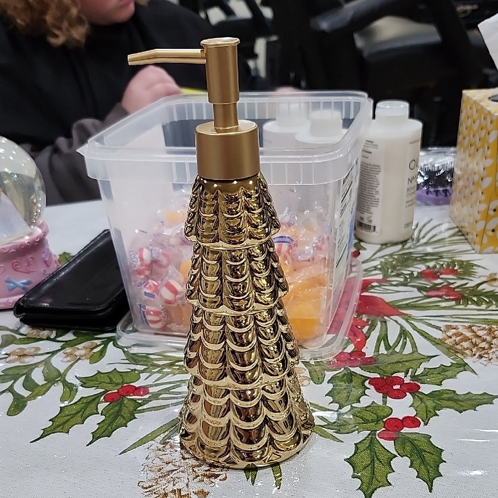 GOLD CERAMIC CHRISTMSS TREE SOAP DISPENSER